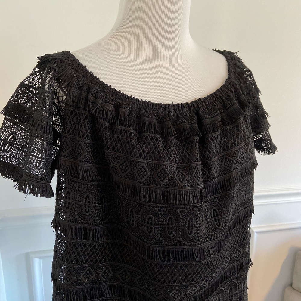 INC Tropic Heat Off Shoulder Black Lace Shirt NWT